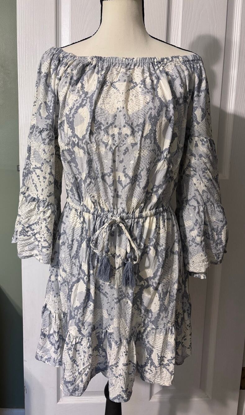 Blue Island Beach Coverup Women's Large Snake Skin Pattern Bell Sleeves Summer